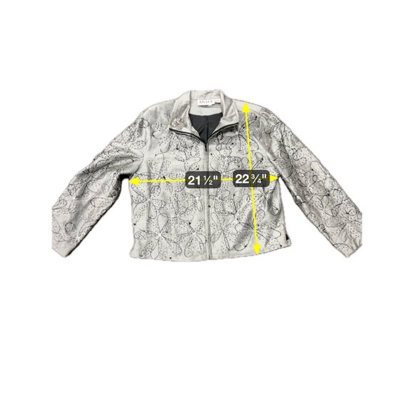 Anage Womens Silver Silk Embroidered Jacket Black Floral Design Sz Large - Picture 8 of 8